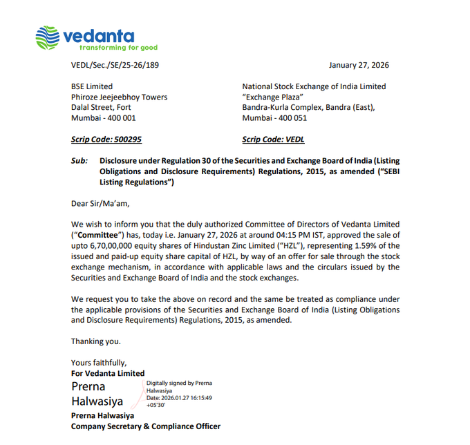 Vedanta Ltd stock price NSE