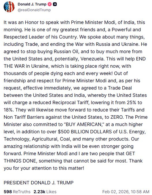 Donald Trump confirm reduction of Tariff